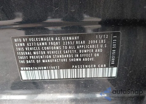 2013 Volkswagen Golf 2.5L 4-Door from USA, damaged, VIN WVWDA7AJ4DW119672